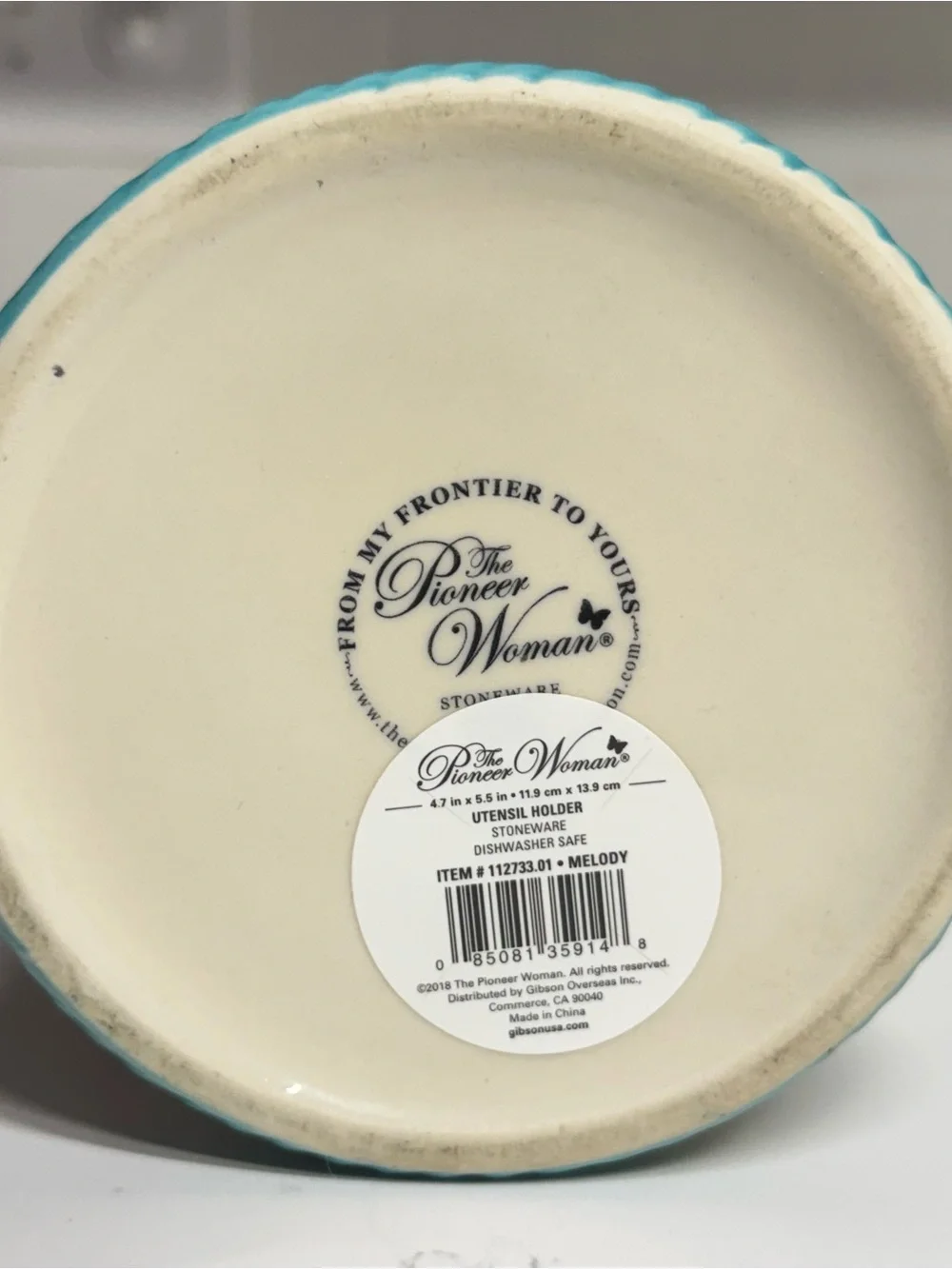 The Pioneer Woman Melody Stoneware Utensil Holder Turquoise Blue Floral